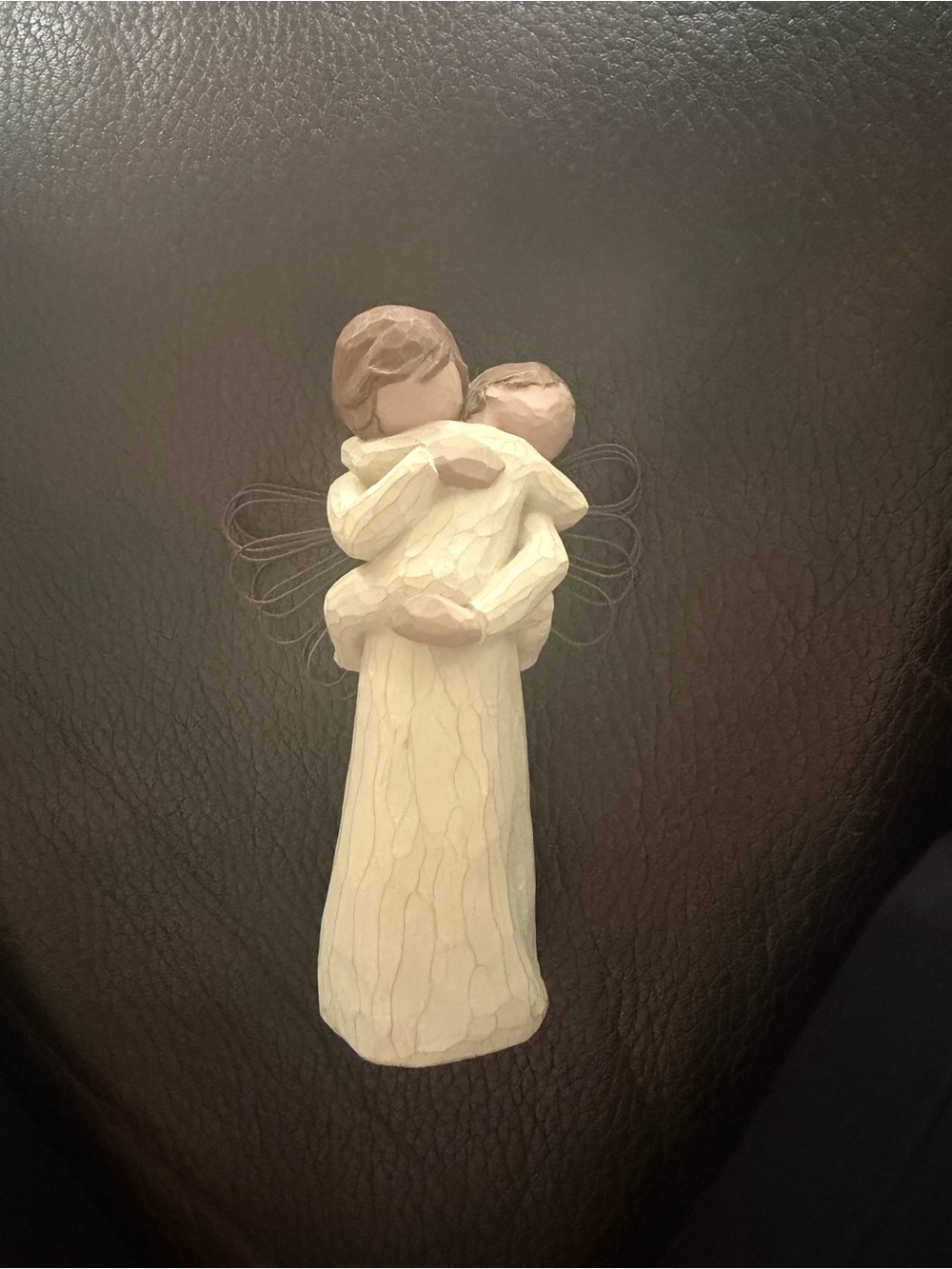 Willow Tree Cream and Light Brown Angel Holding Child Figurine